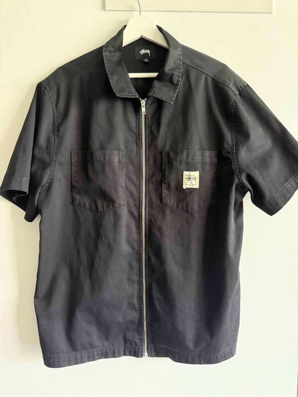 Stussy Black Short-Sleeve Zip Shirt Jacket